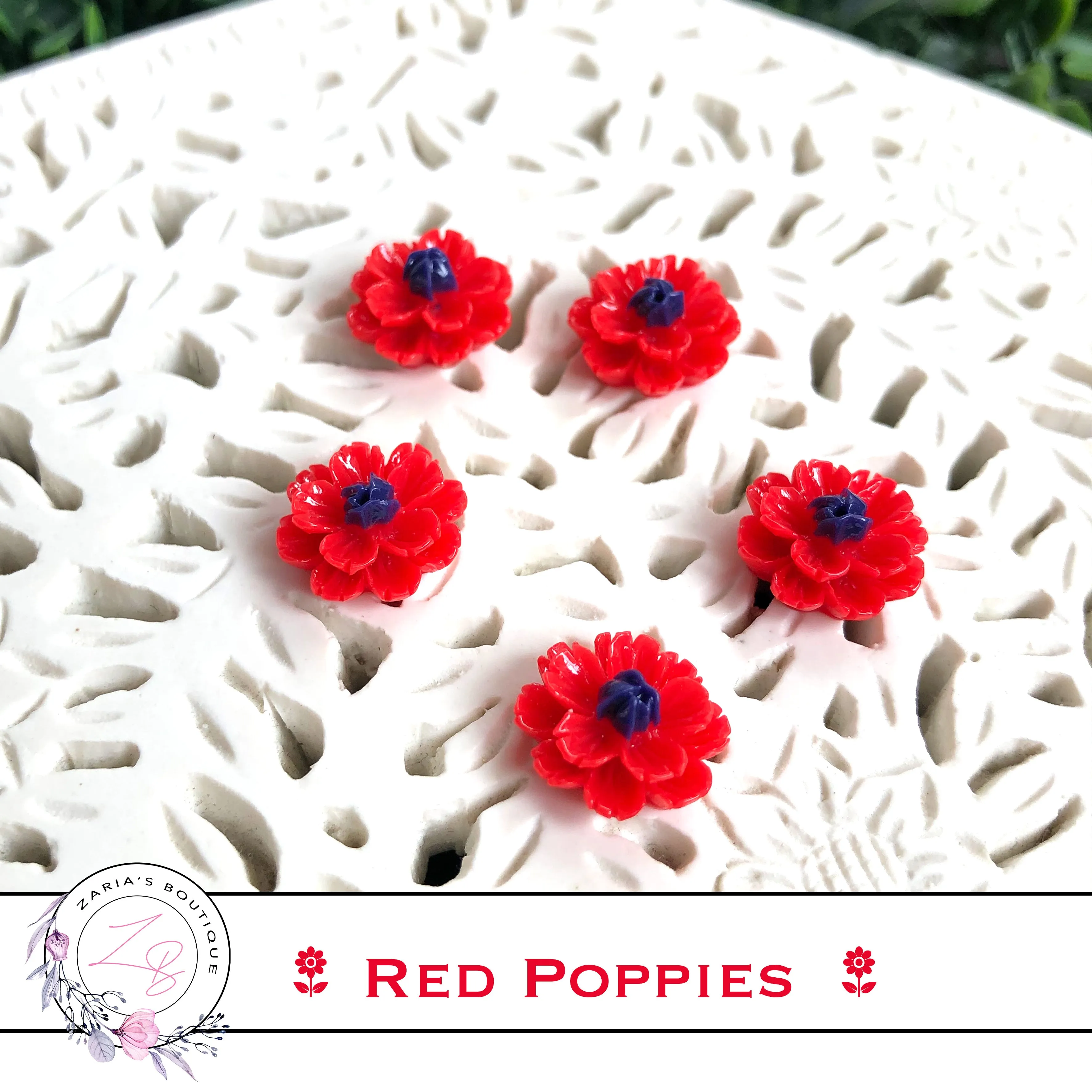 ⋅ Red Poppies ⋅ Resin Flatback Flower Embellishment ⋅
