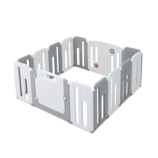 14 Panel Foldable & Modular Baby Playpen | Ball Pool | Activity Panel w/Sounds | Grey & White