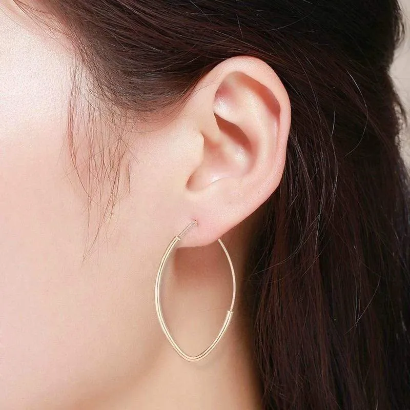 14K Gold Shiny Marquise Fancy Endless Hoop Earrings
