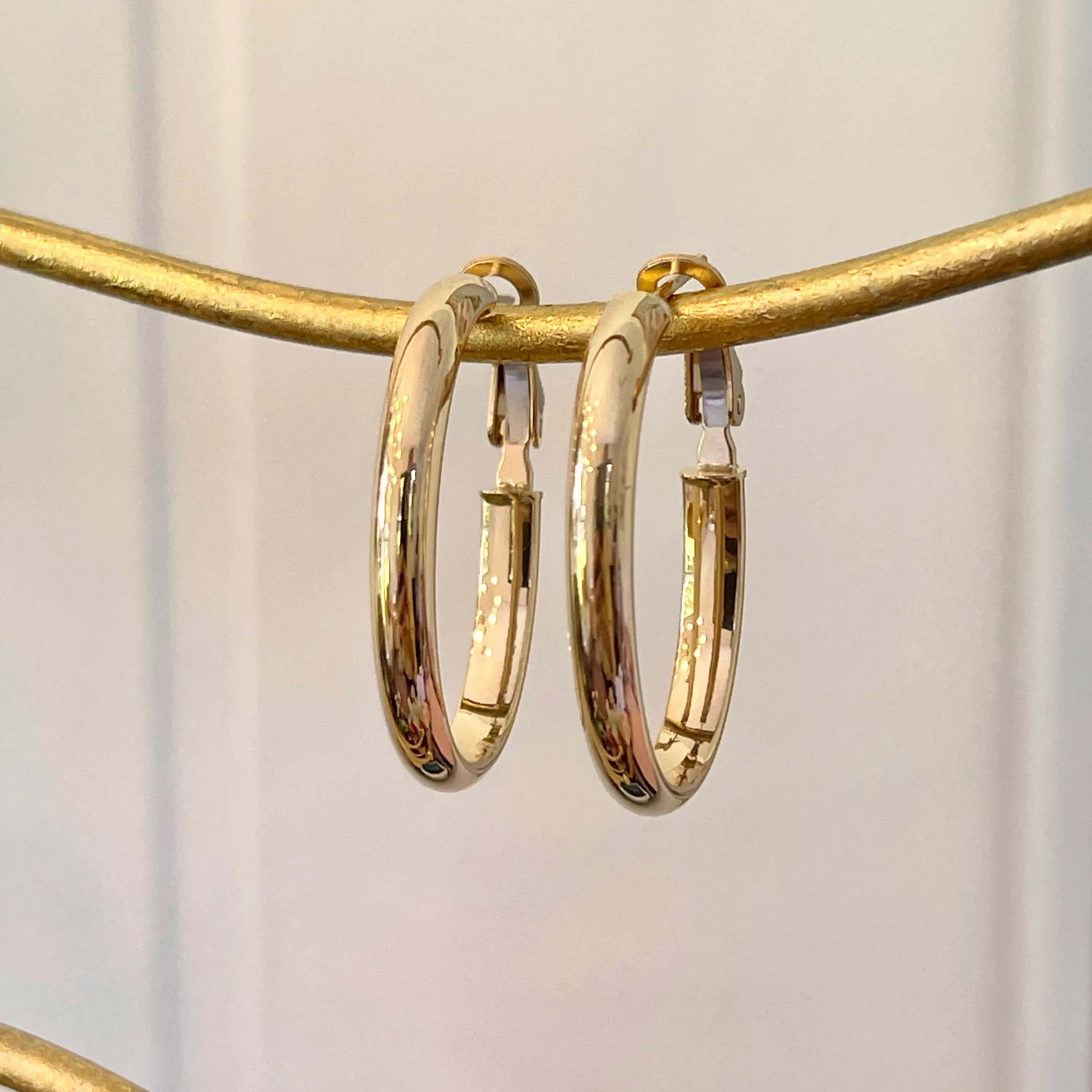 14KT Yellow Gold Oval Hoop Omega Back Earrings 30mm