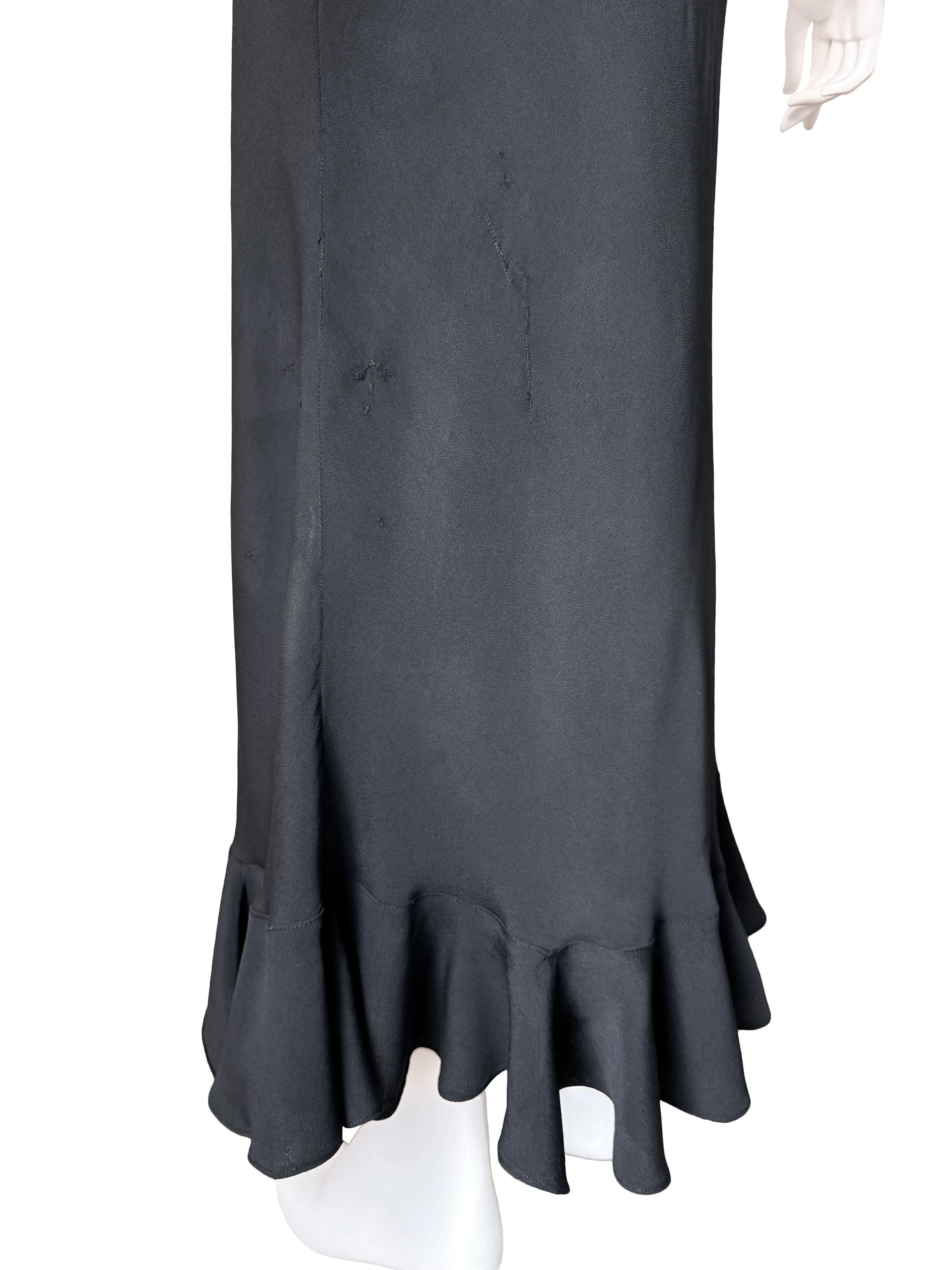 1930s Art Deco Black Balloon Sleeve Maxi Dress