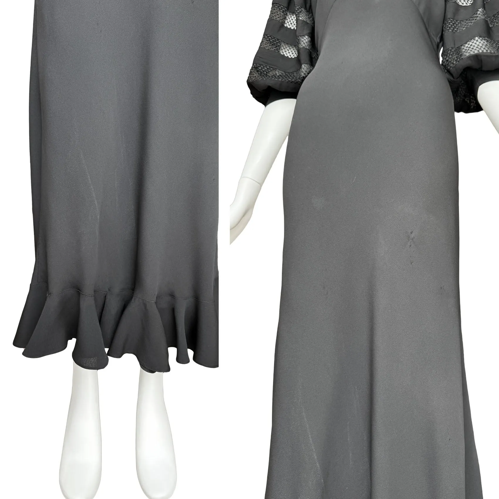 1930s Art Deco Black Balloon Sleeve Maxi Dress