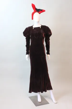 1930s LEG O MUTTON sleeves velvet dress small medium | new fall
