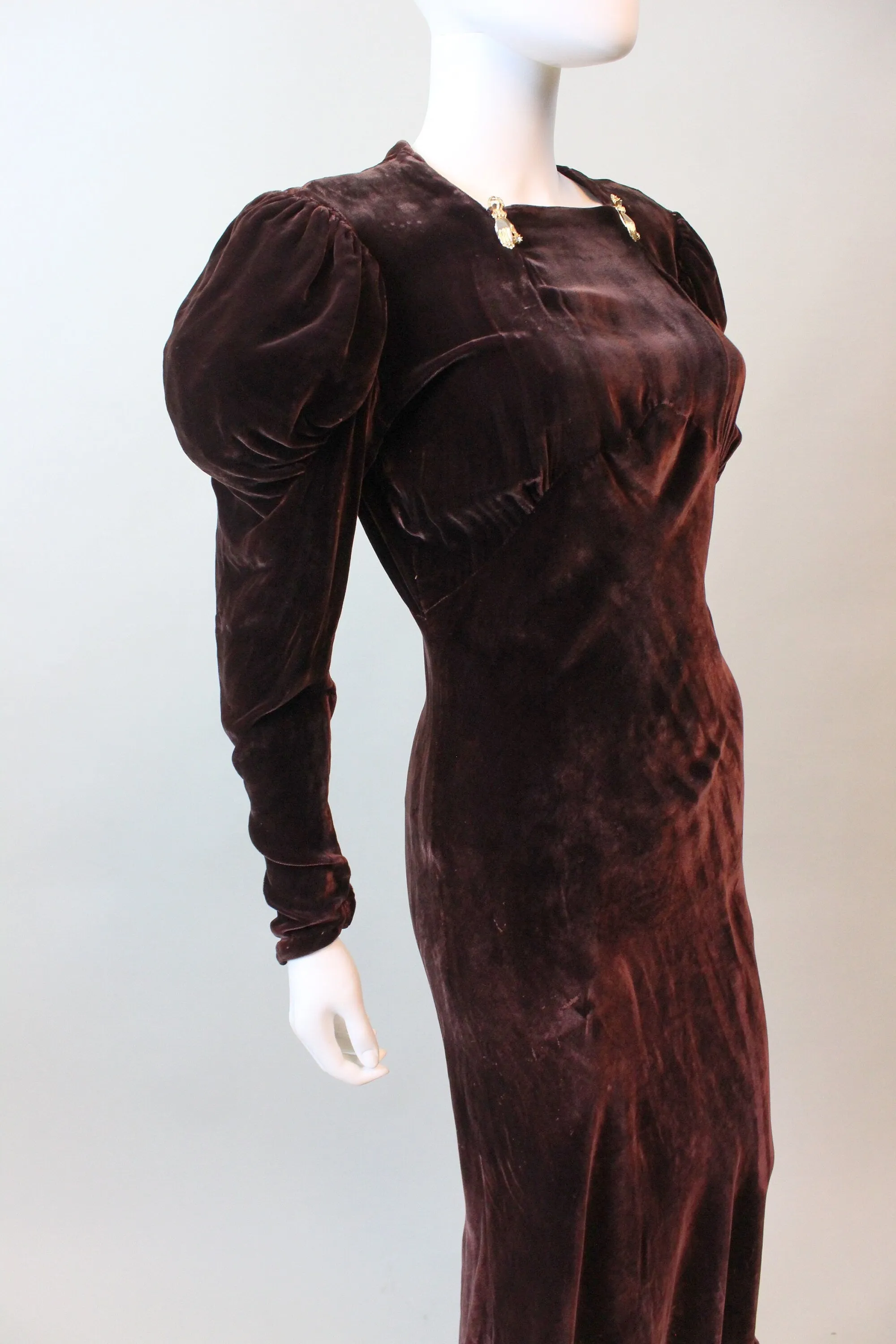1930s LEG O MUTTON sleeves velvet dress small medium | new fall