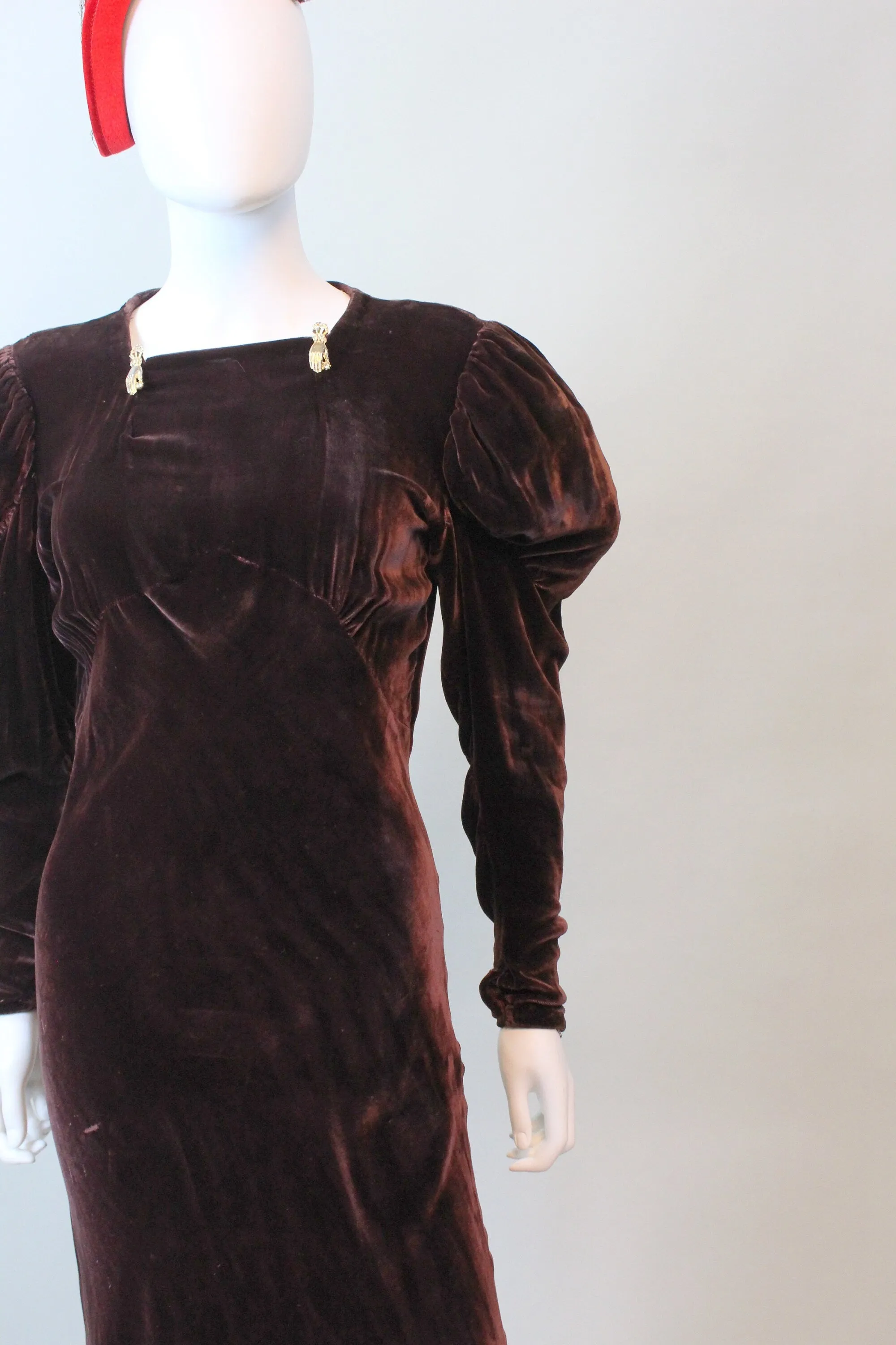 1930s LEG O MUTTON sleeves velvet dress small medium | new fall