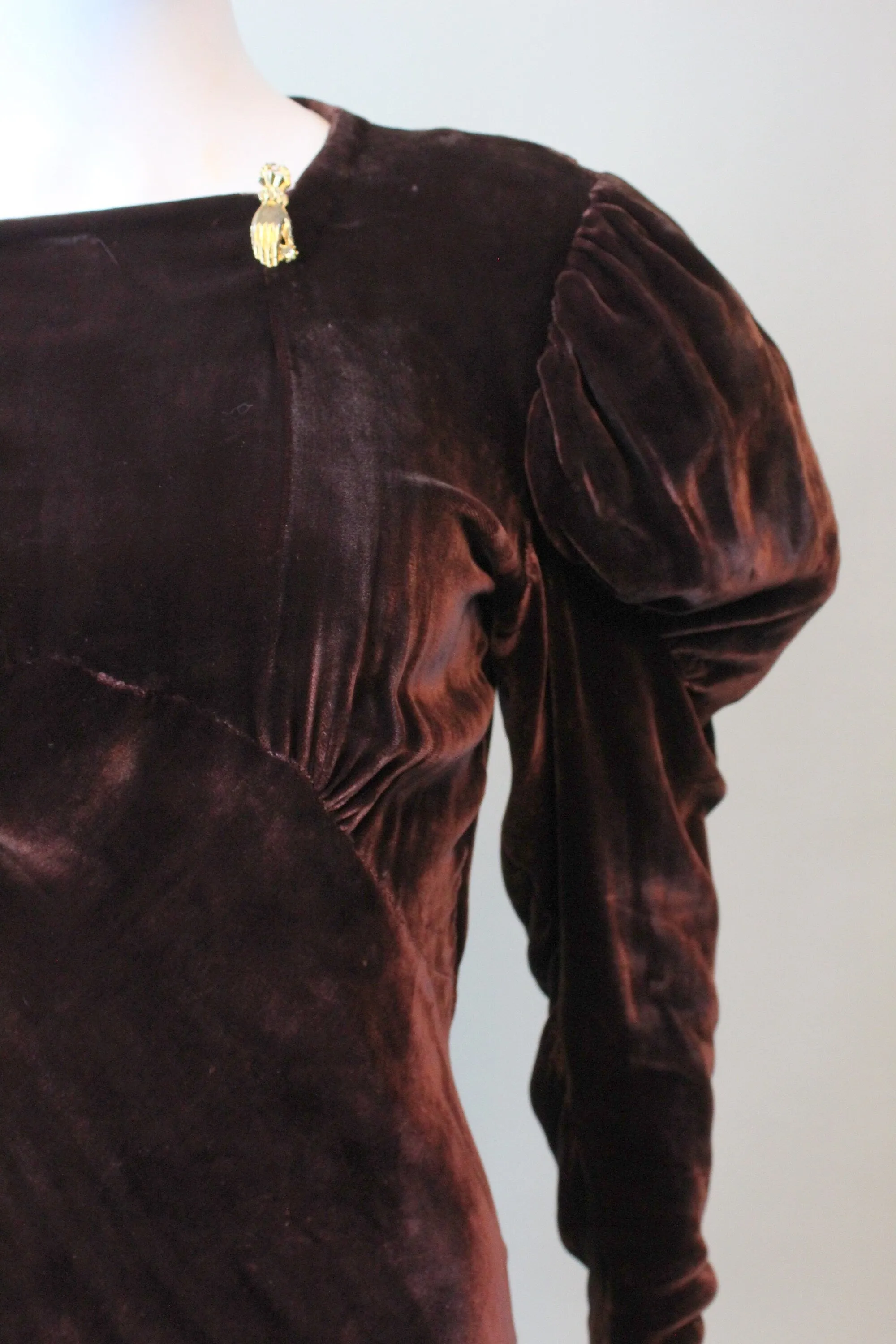 1930s LEG O MUTTON sleeves velvet dress small medium | new fall