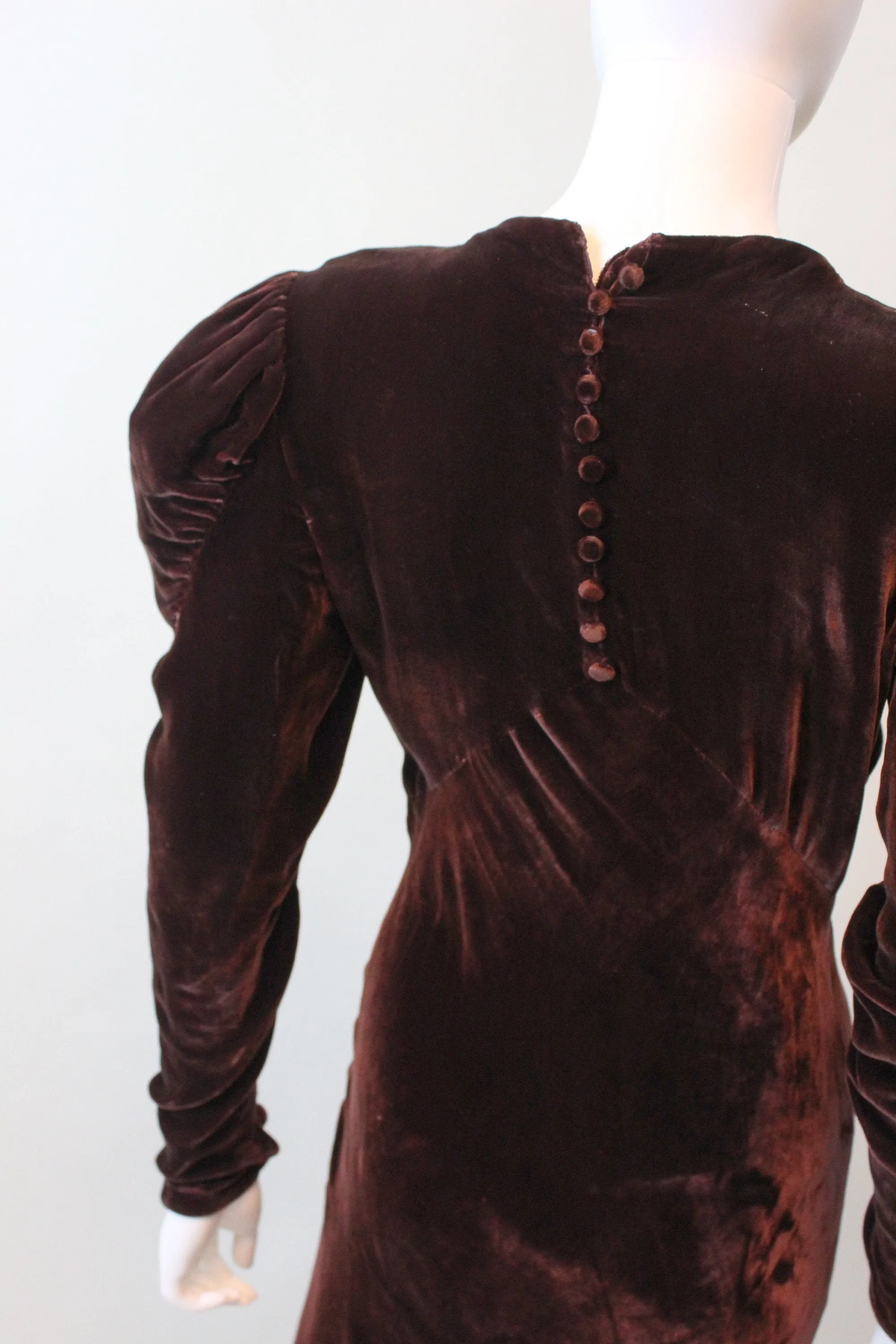 1930s LEG O MUTTON sleeves velvet dress small medium | new fall