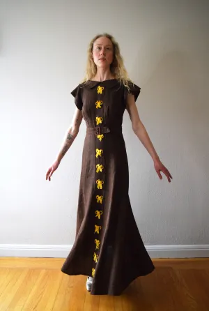 1930s linen gown . vintage 30s dress . size xs to small