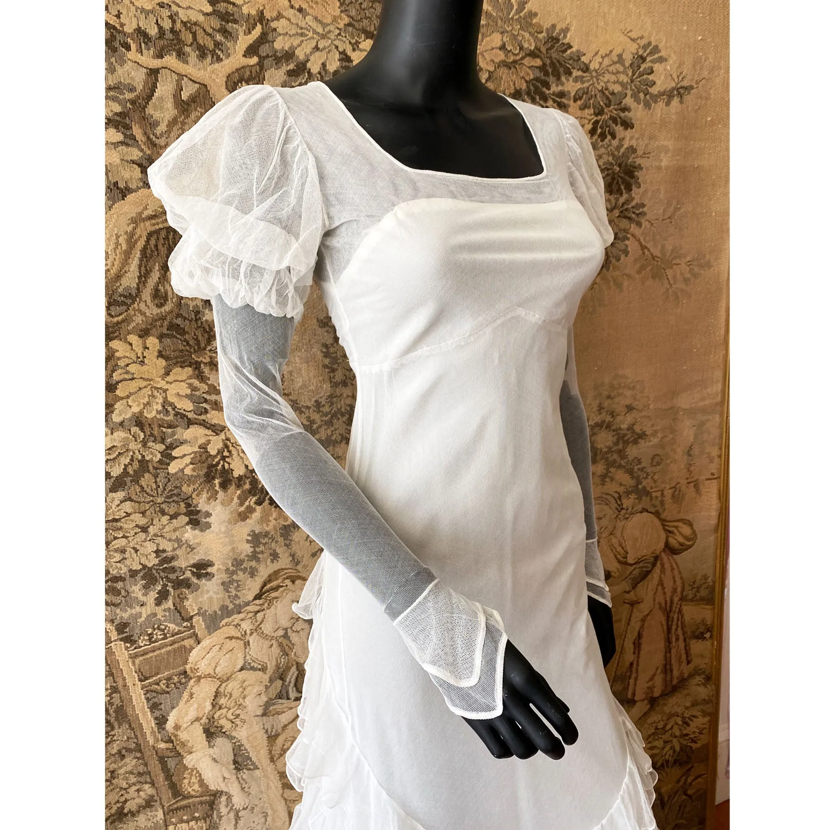1930s Net Gown With Ruffled Train