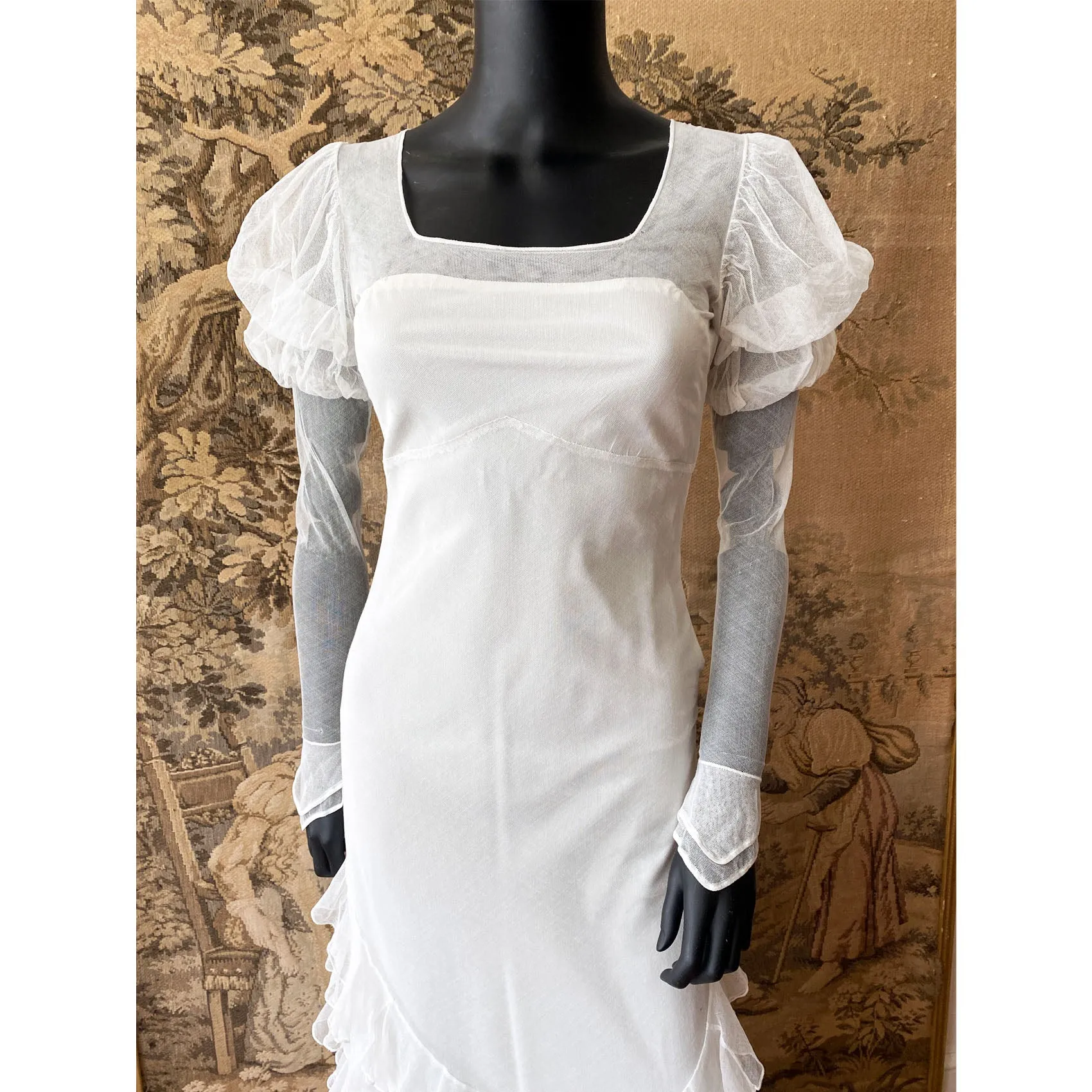 1930s Net Gown With Ruffled Train