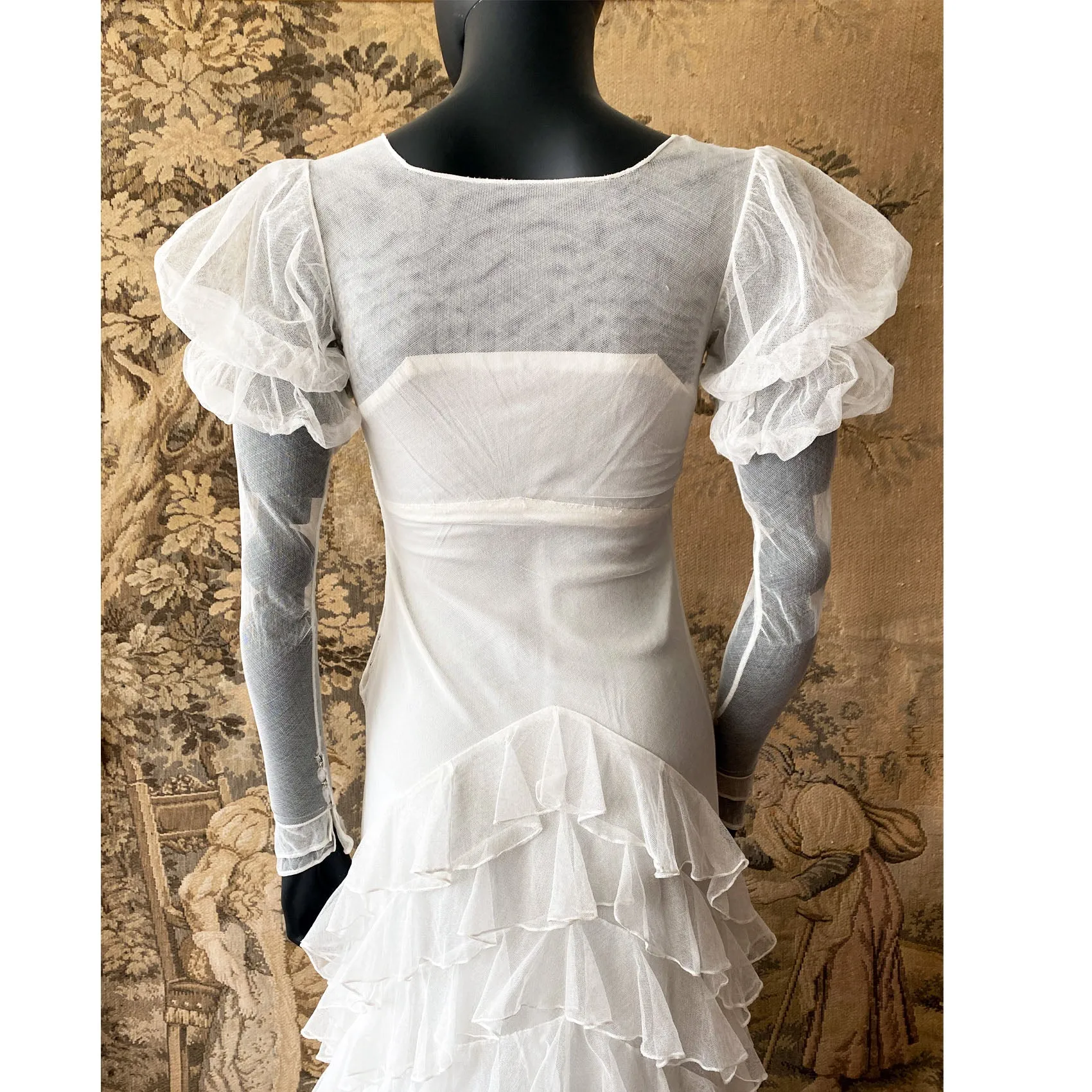 1930s Net Gown With Ruffled Train
