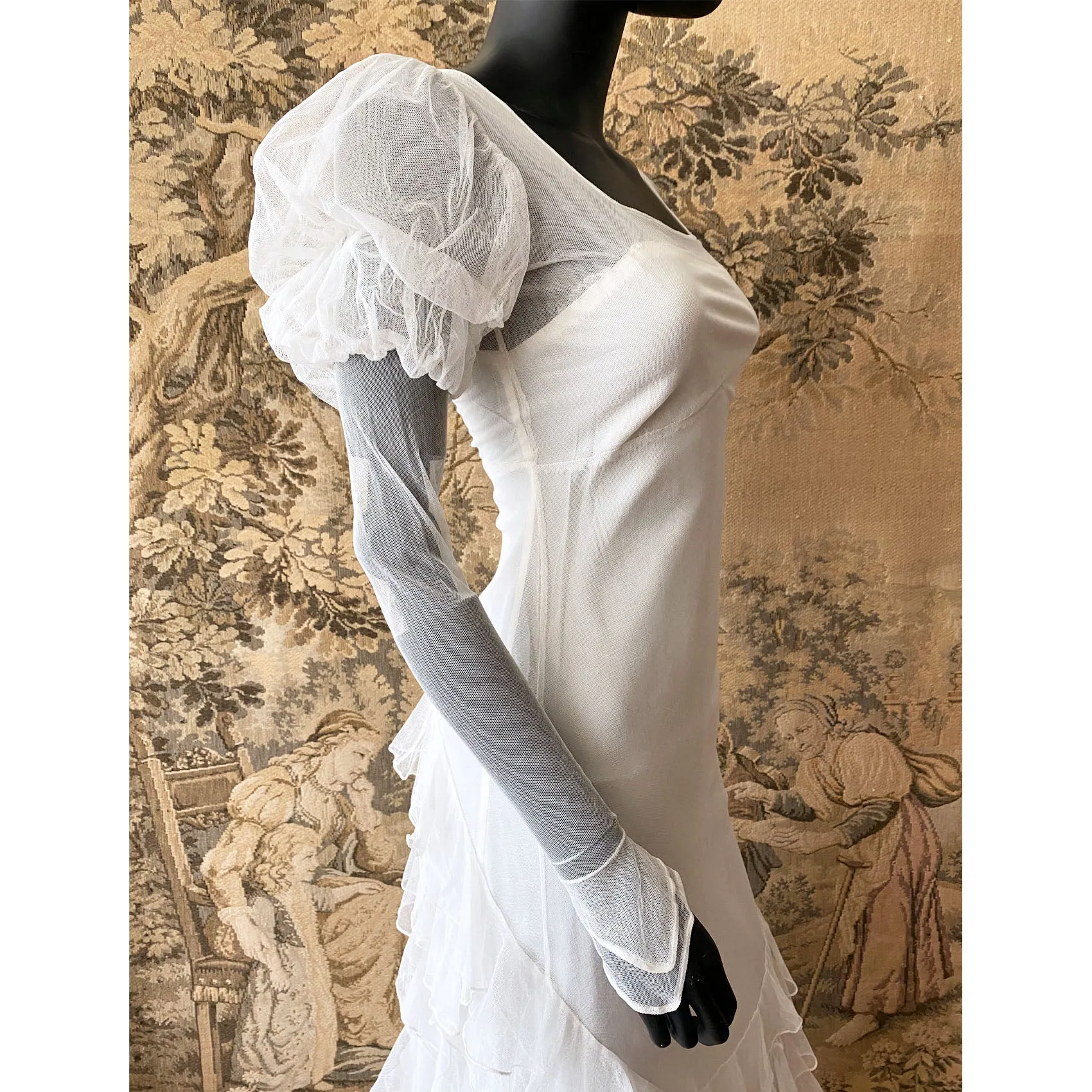 1930s Net Gown With Ruffled Train