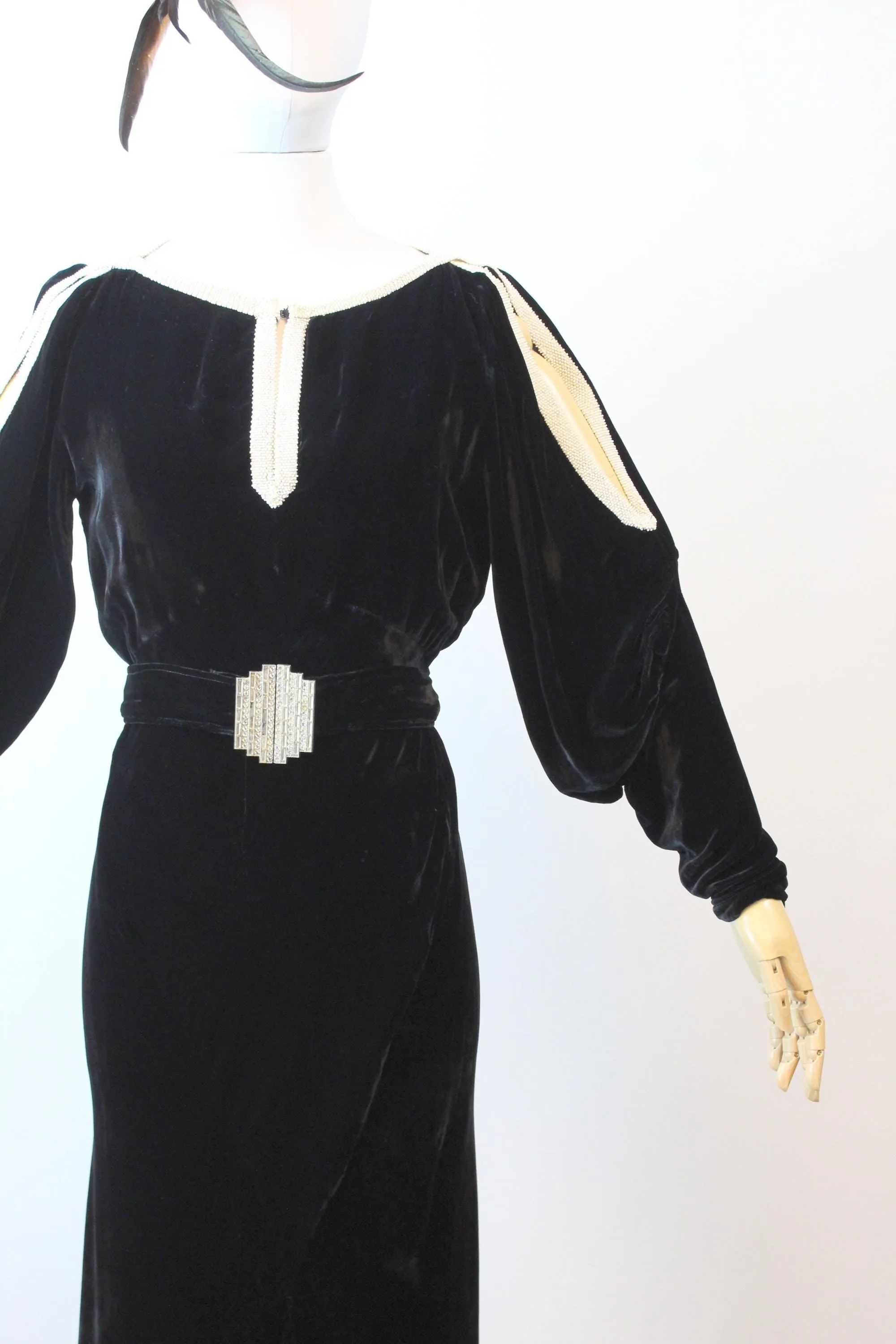 1930s NRA cutout sleeves SILK VELVET dress gown small medium | new fall winter
