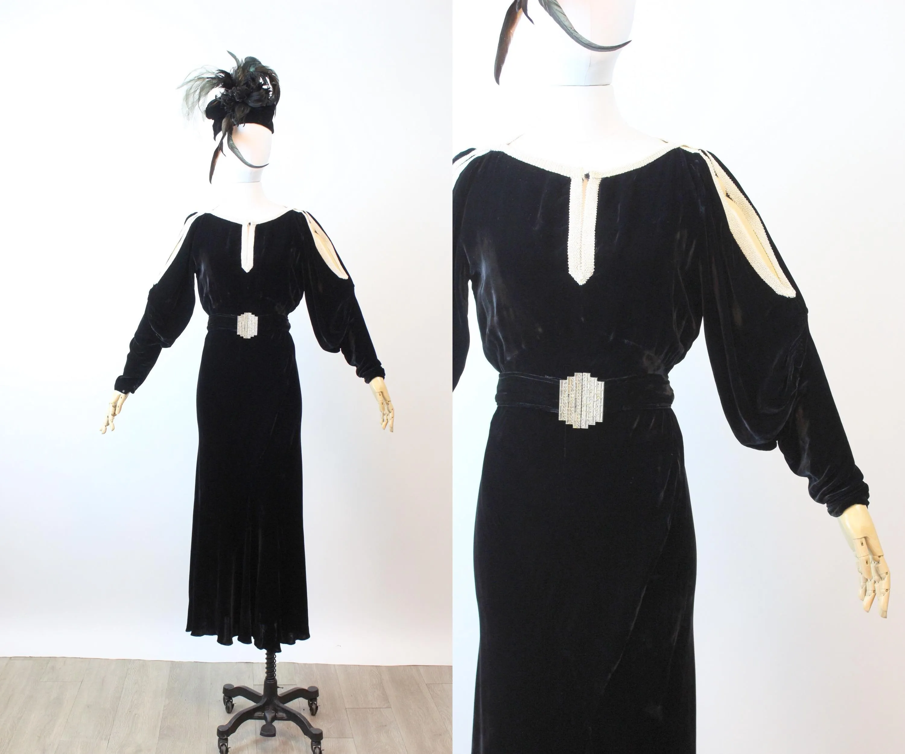 1930s NRA cutout sleeves SILK VELVET dress gown small medium | new fall winter
