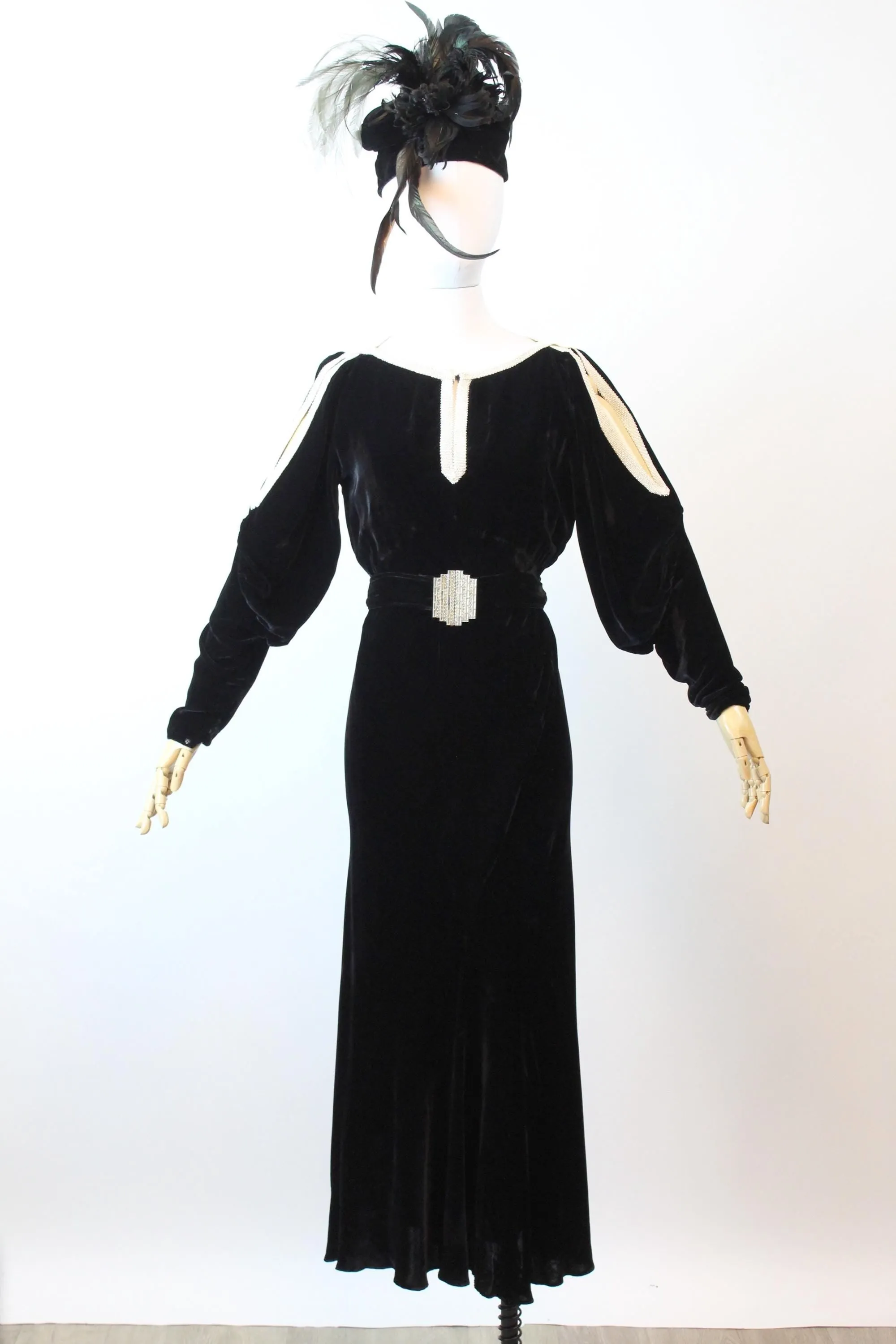 1930s NRA cutout sleeves SILK VELVET dress gown small medium | new fall winter
