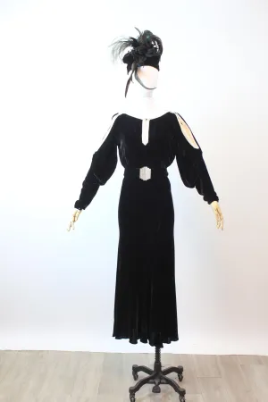 1930s NRA cutout sleeves SILK VELVET dress gown small medium | new fall winter