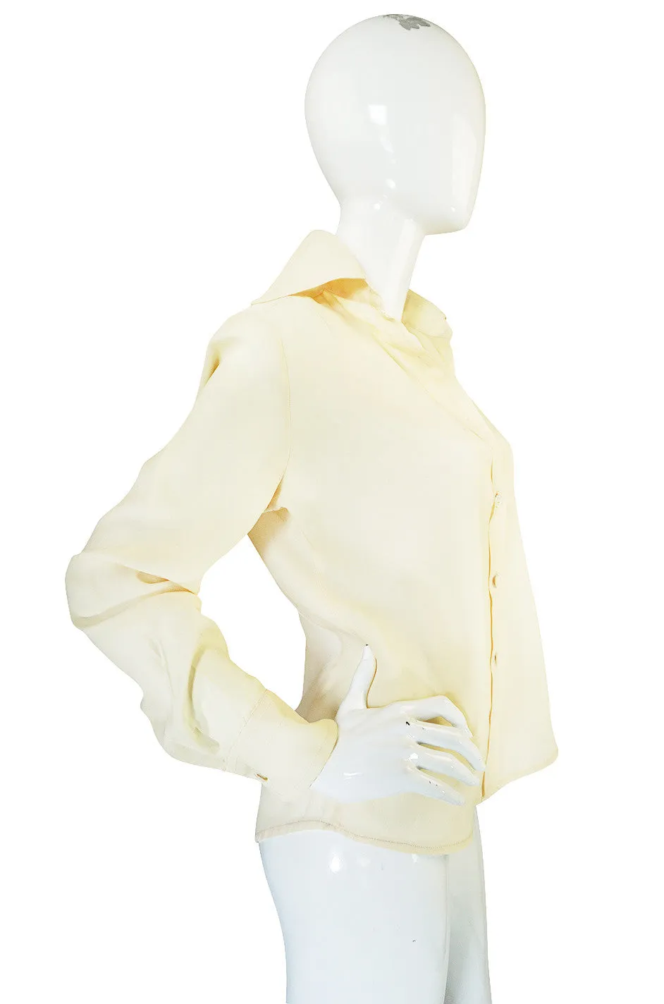 1960s Jeff Banks Pointed Collar Cream Button Shirt