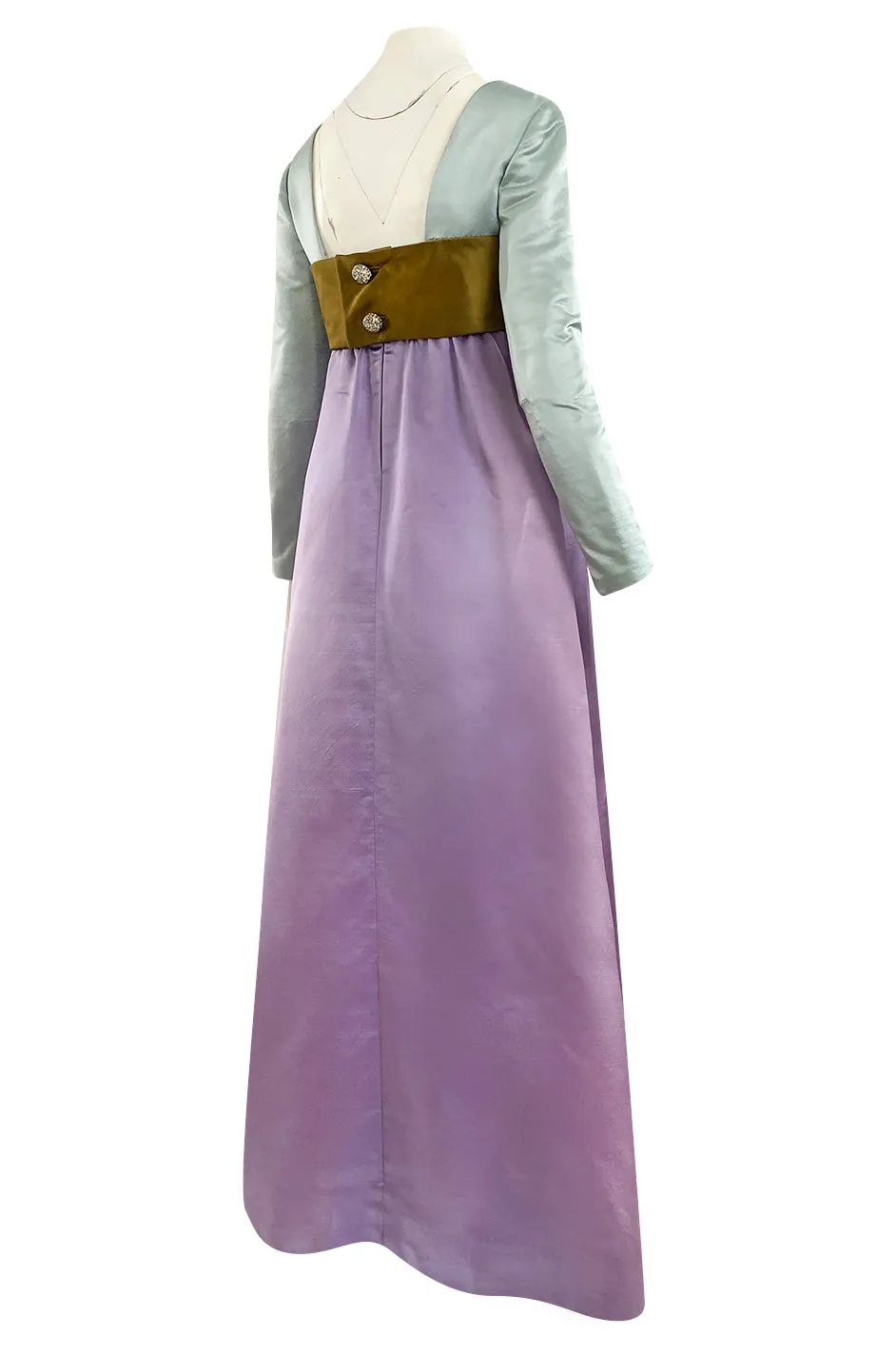 1960s Teal Traina by Geoffrey Beene Lavender Olive & Turquoise Silk Banded Bodice Dress