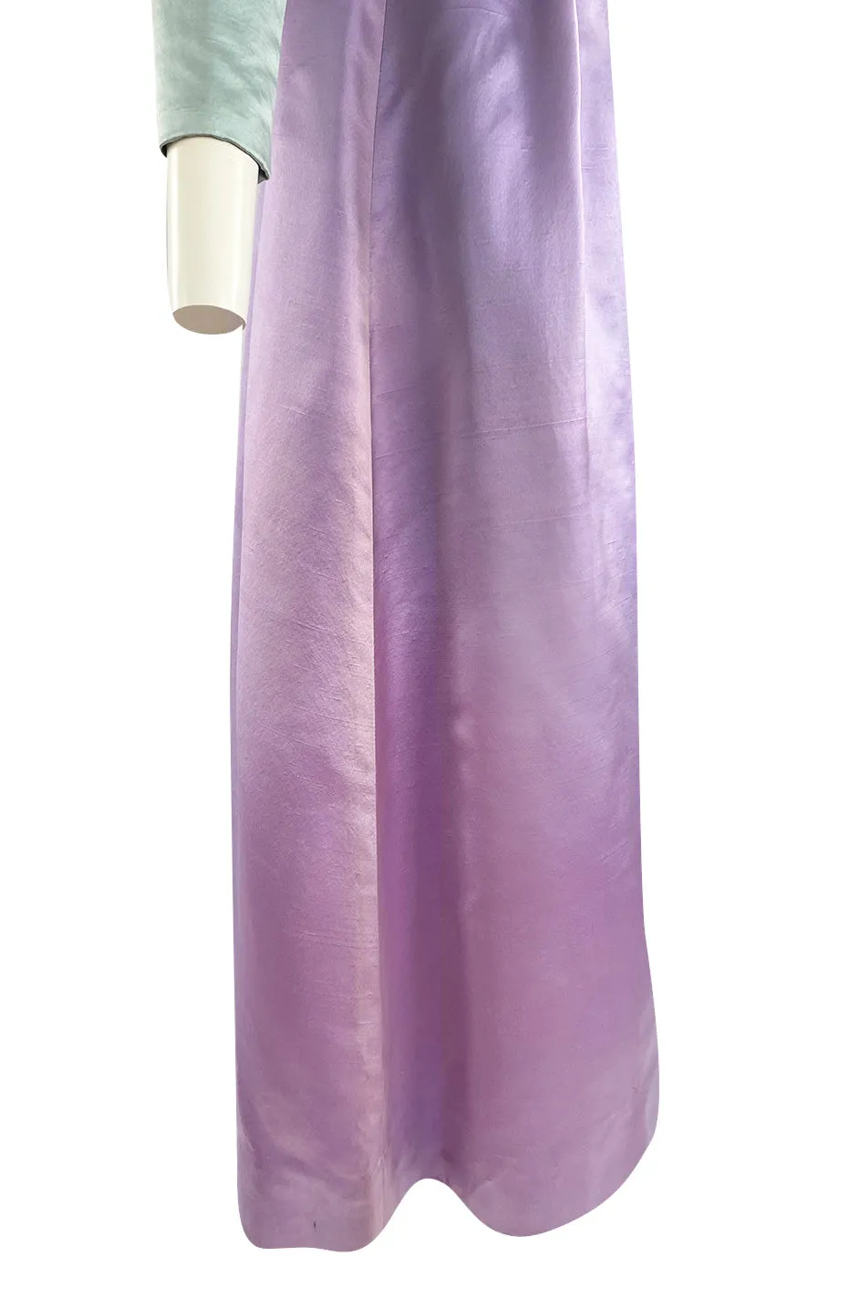 1960s Teal Traina by Geoffrey Beene Lavender Olive & Turquoise Silk Banded Bodice Dress