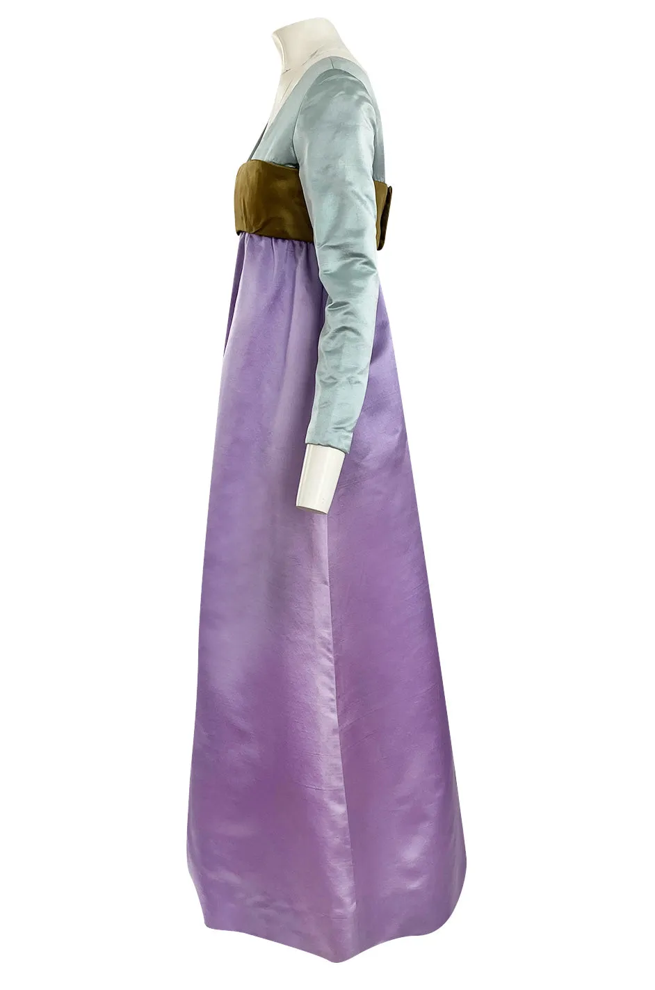1960s Teal Traina by Geoffrey Beene Lavender Olive & Turquoise Silk Banded Bodice Dress