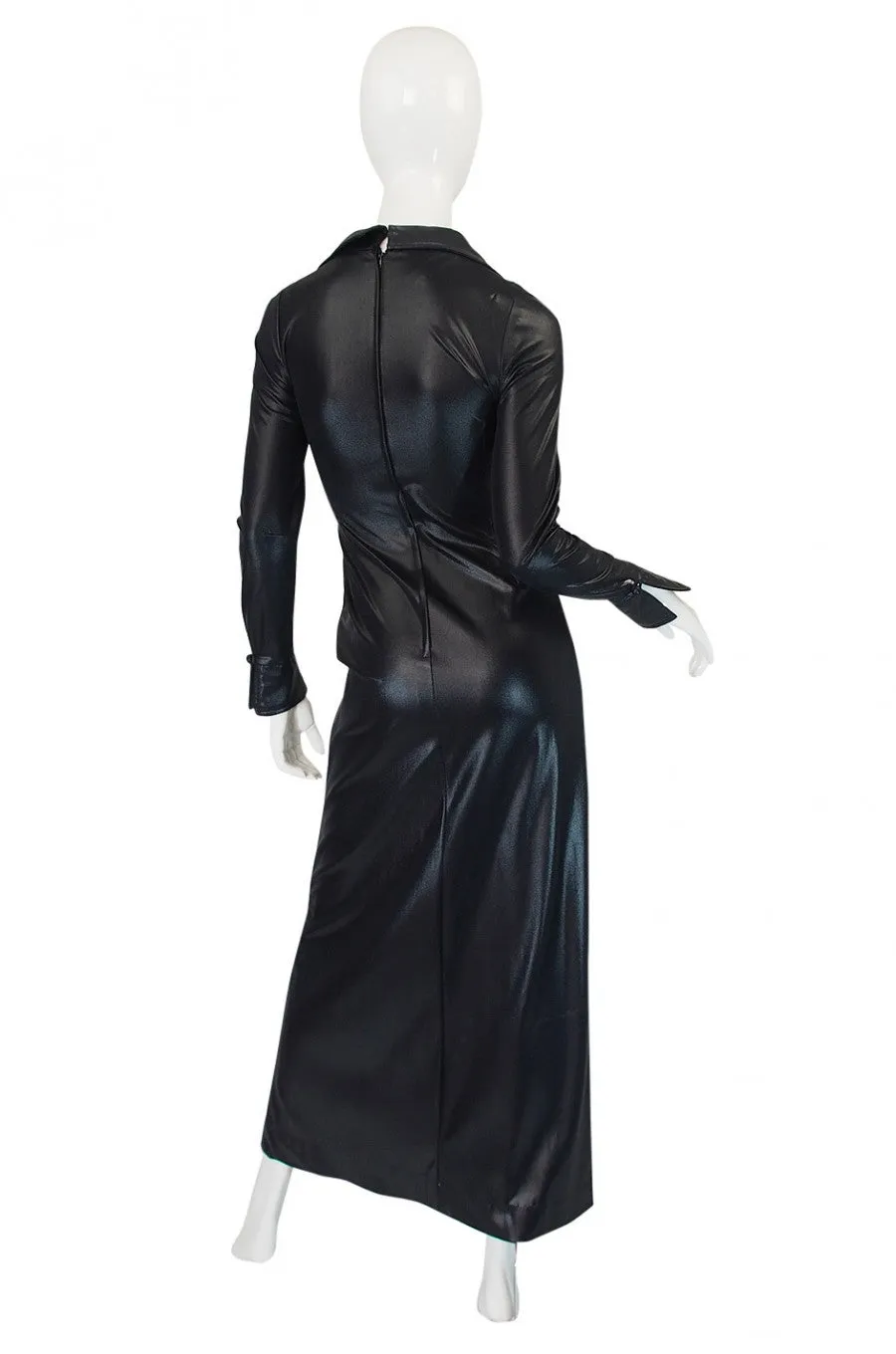 1970s Rare Lee Bender Wet Look Maxi Dress