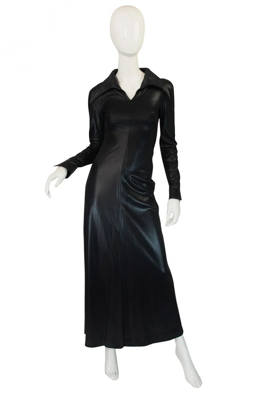 1970s Rare Lee Bender Wet Look Maxi Dress
