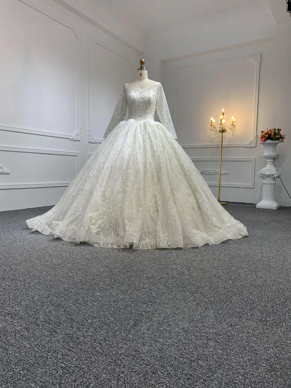 29762# Shiny Lace Bridal Outfit with Cathedral Train