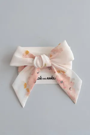 3 N 1 Bow Headband, Waist Sash & Neck Scarf - Pansies Organza