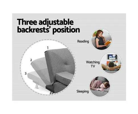 3 Seater Fabric Sofa Bed - Grey