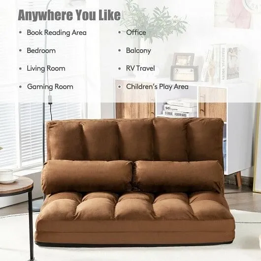 6-Position Foldable Floor Sofa Bed with Detachable Cloth Cover-Brown - Color: Br