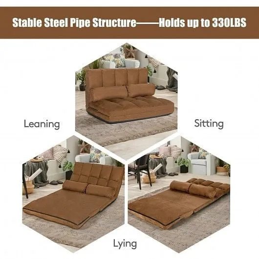 6-Position Foldable Floor Sofa Bed with Detachable Cloth Cover-Brown - Color: Br