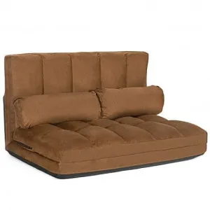 6-Position Foldable Floor Sofa Bed with Detachable Cloth Cover-Brown - Color: Br