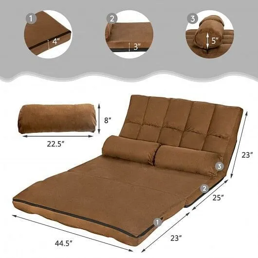 6-Position Foldable Floor Sofa Bed with Detachable Cloth Cover-Brown - Color: Br