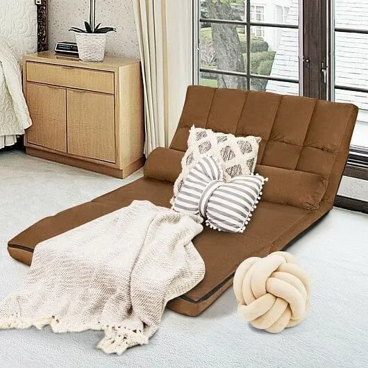 6-Position Foldable Floor Sofa Bed with Detachable Cloth Cover-Brown - Color: Br