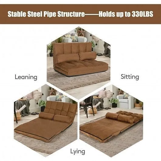 6-Position Foldable Floor Sofa Bed with Detachable Cloth Cover-Brown - Color: Br