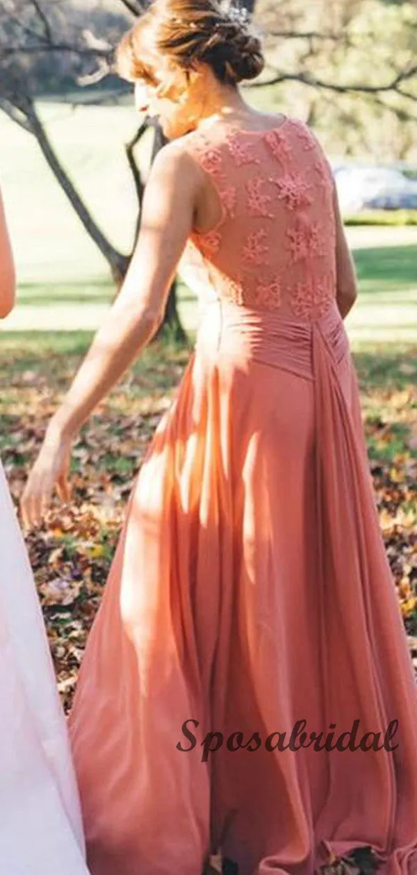 A-line Orange Chiffon Lace Long Bridesmiad Dresses WG906