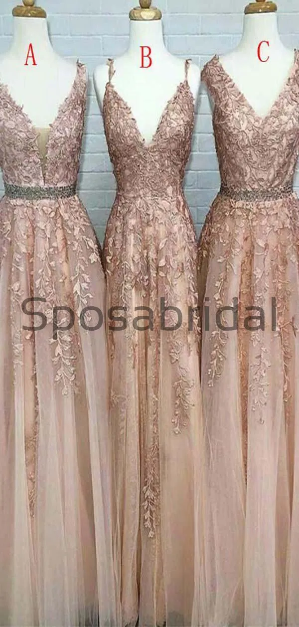 A-line V-Neck Lace Hot Sale Mismatched Formal Prom Dresses PD2002