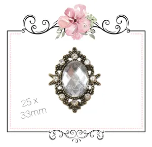 Antique Style Metal Flat Back Embellishment ~ Crystal Clear