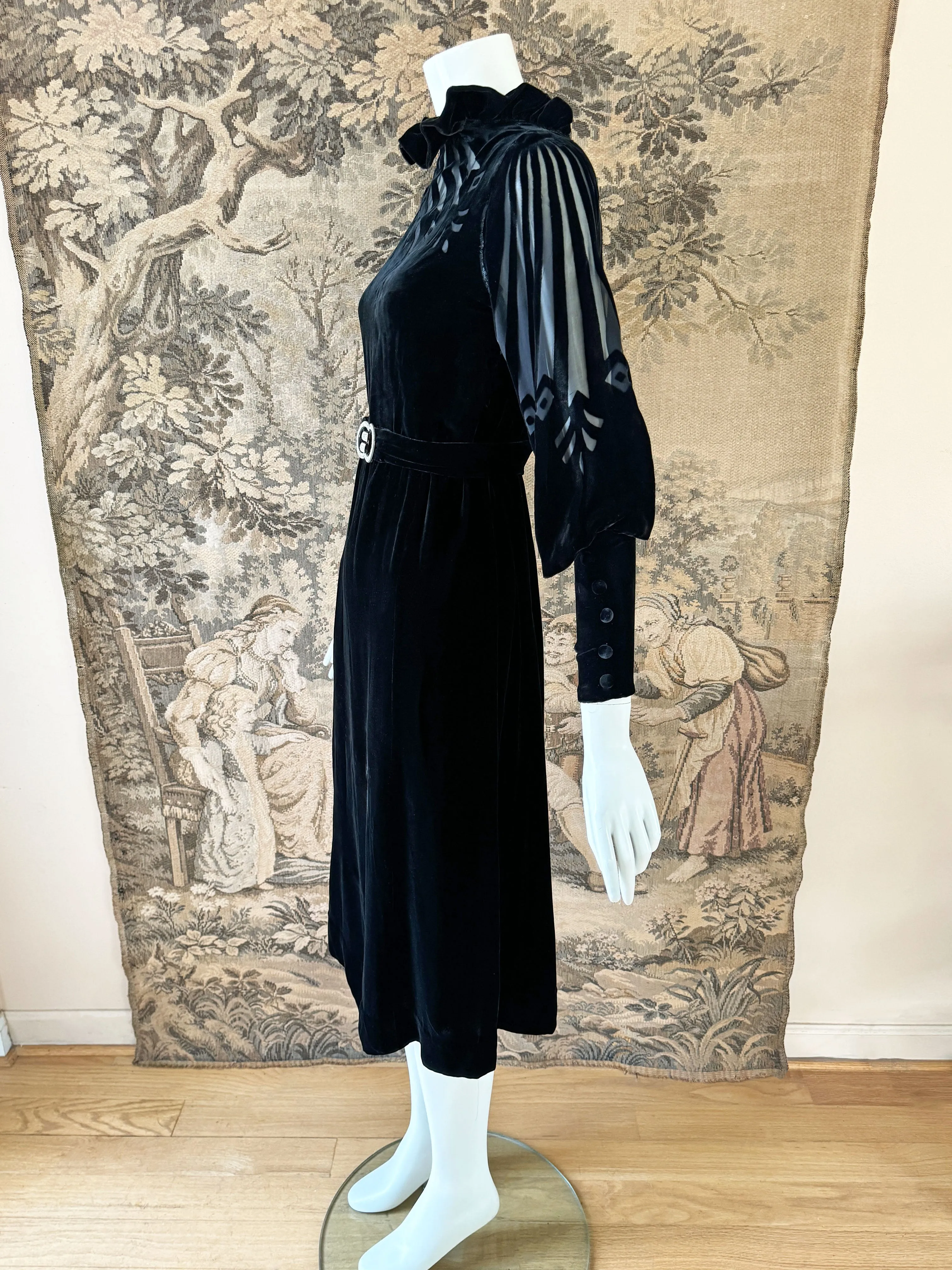 Art Deco 1930s Burnout Velvet Dress