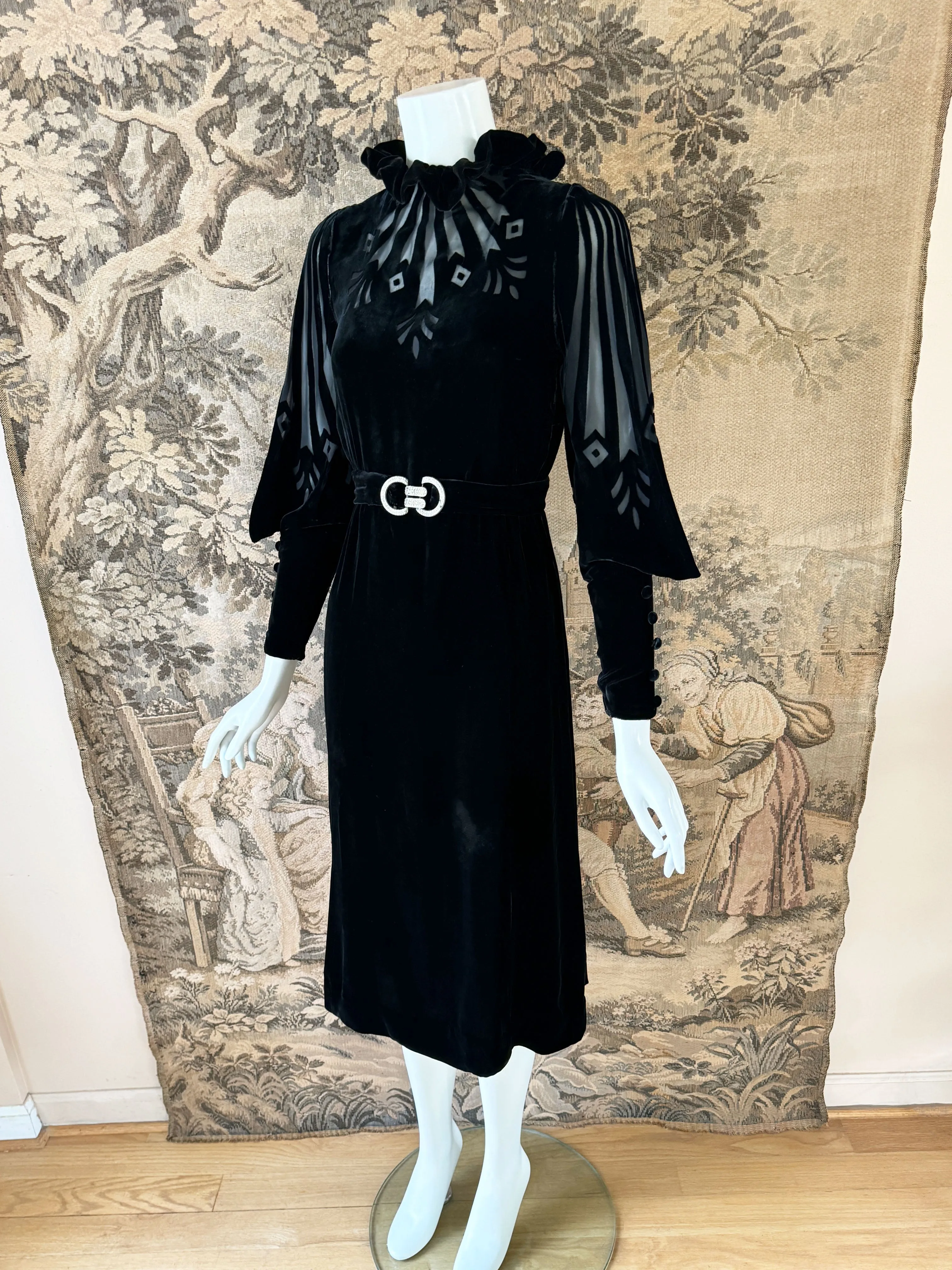 Art Deco 1930s Burnout Velvet Dress