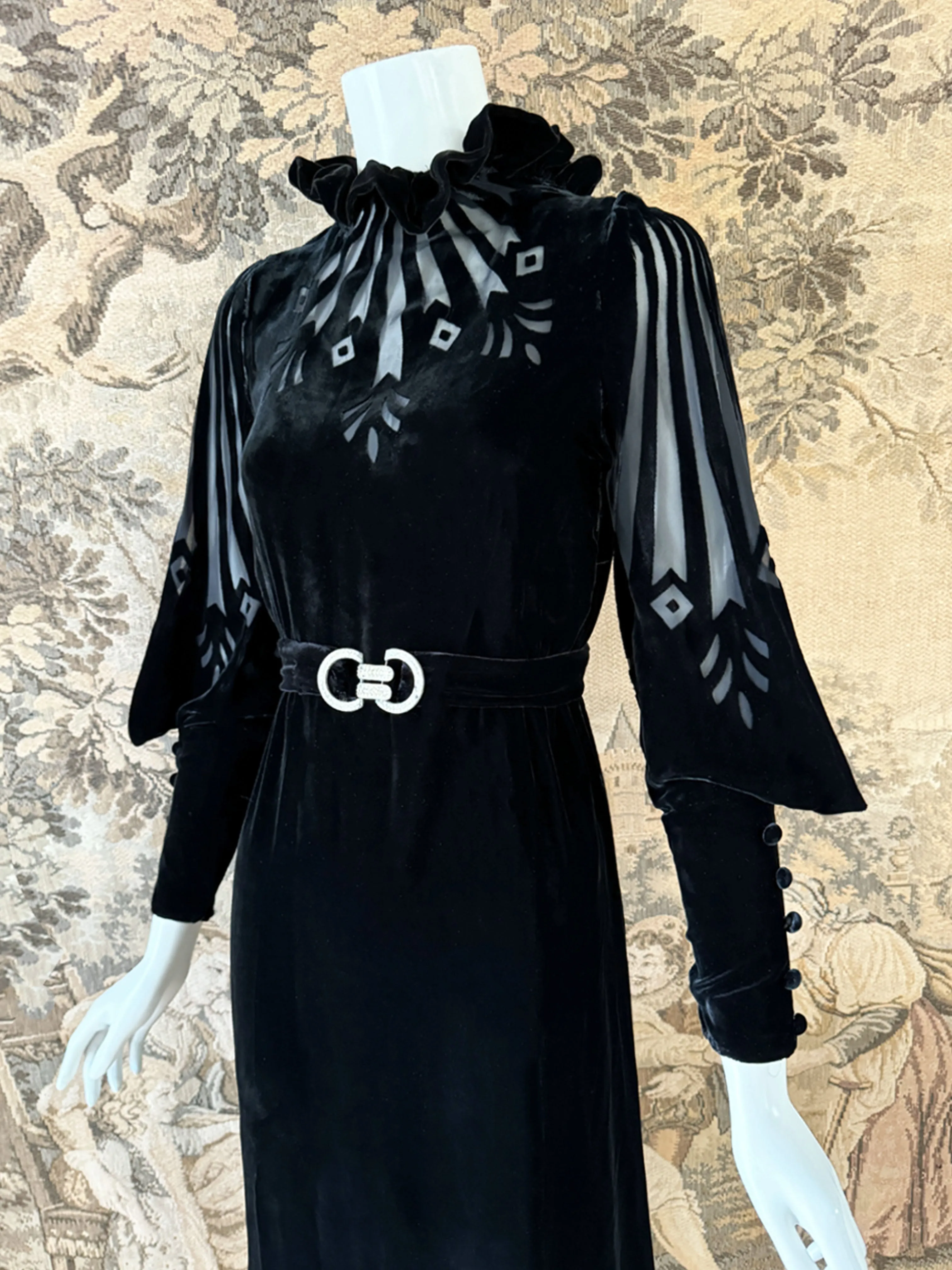 Art Deco 1930s Burnout Velvet Dress