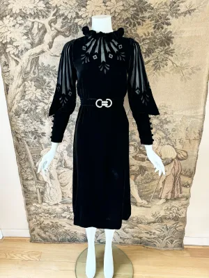 Art Deco 1930s Burnout Velvet Dress