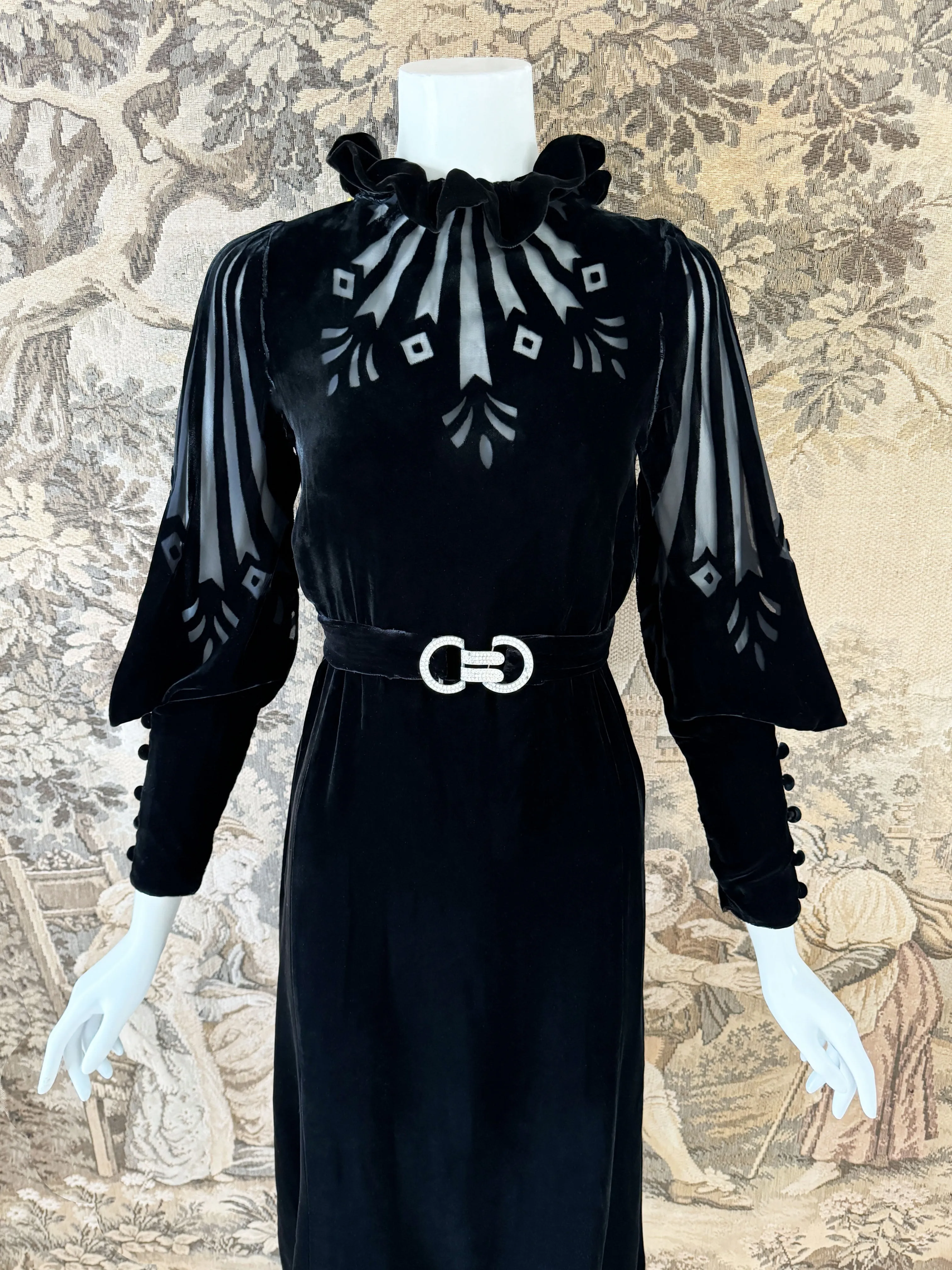 Art Deco 1930s Burnout Velvet Dress