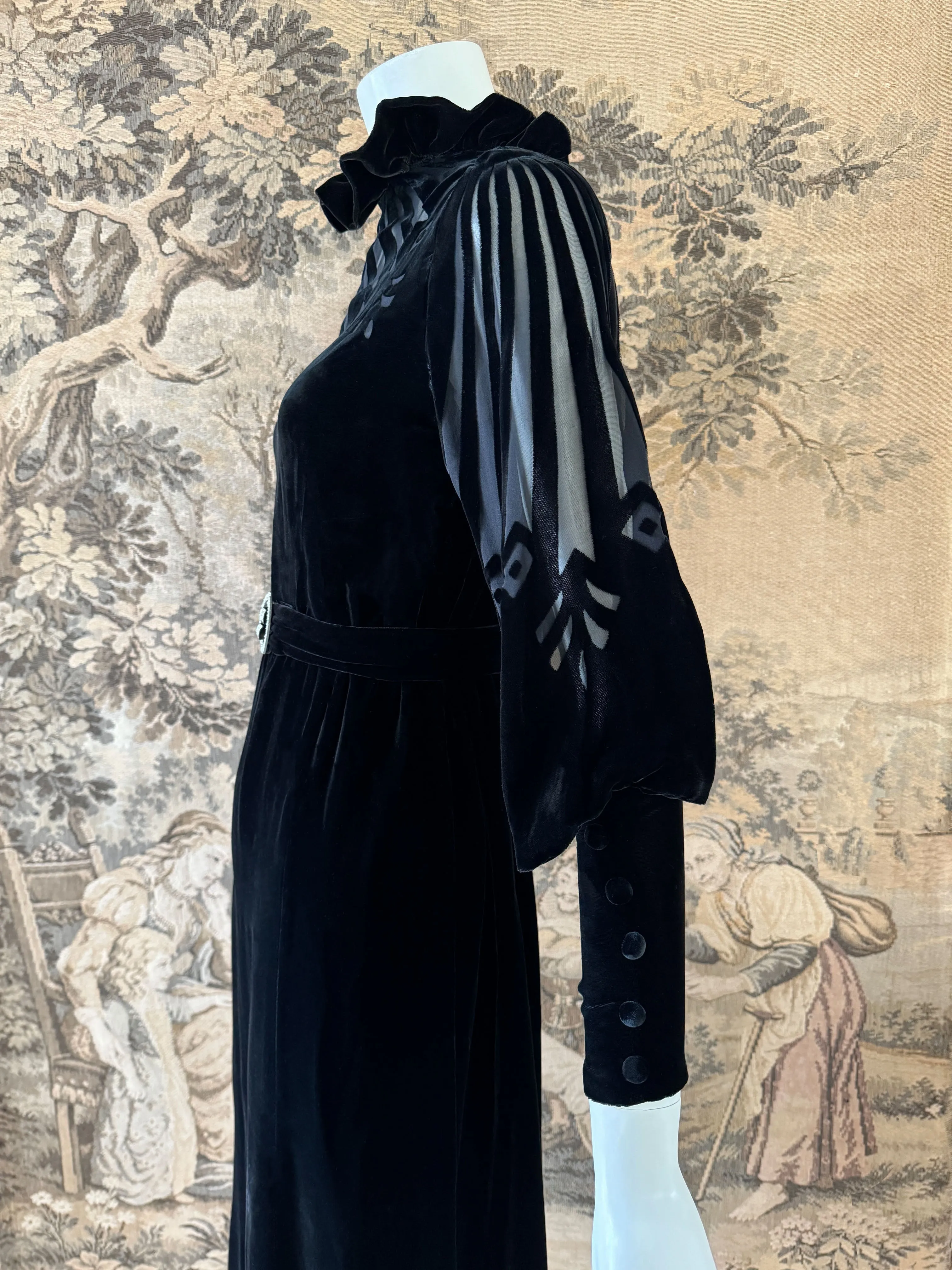 Art Deco 1930s Burnout Velvet Dress