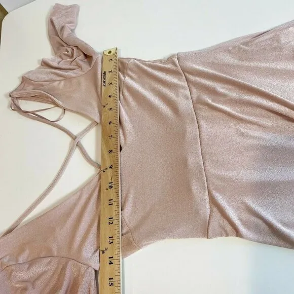 ASTR Womens The Label Shine V-Neck Cross Back Midi Dress Pink Small 3/4 Sleeves
