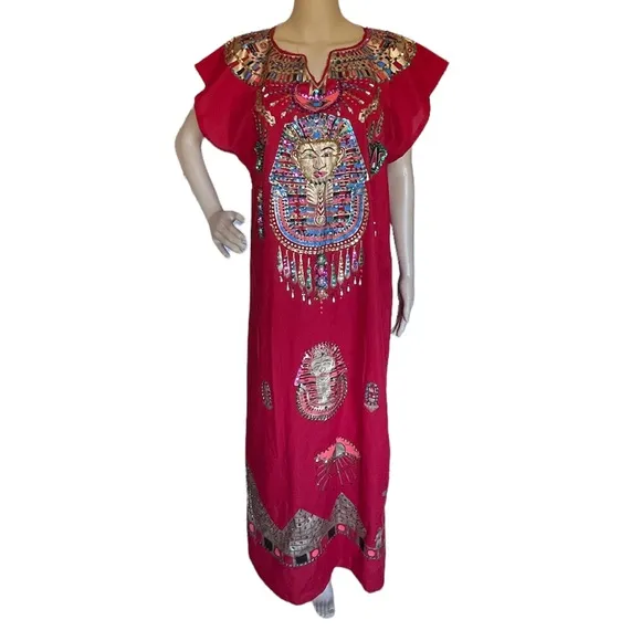 Authentic Egyptian cotton pharaonic traditional dress sequins. Large