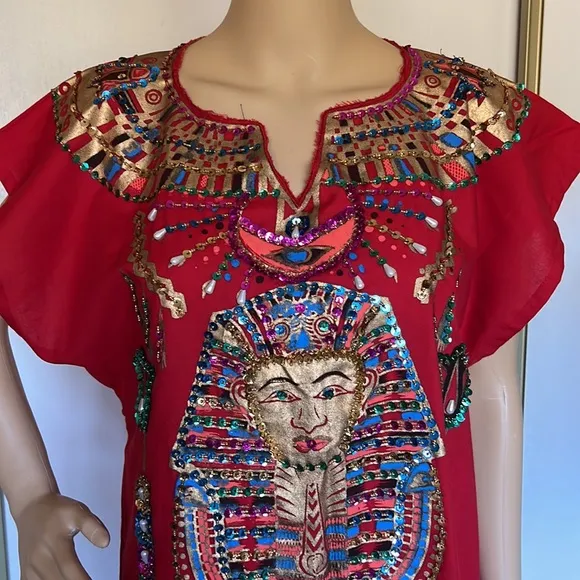 Authentic Egyptian cotton pharaonic traditional dress sequins. Large