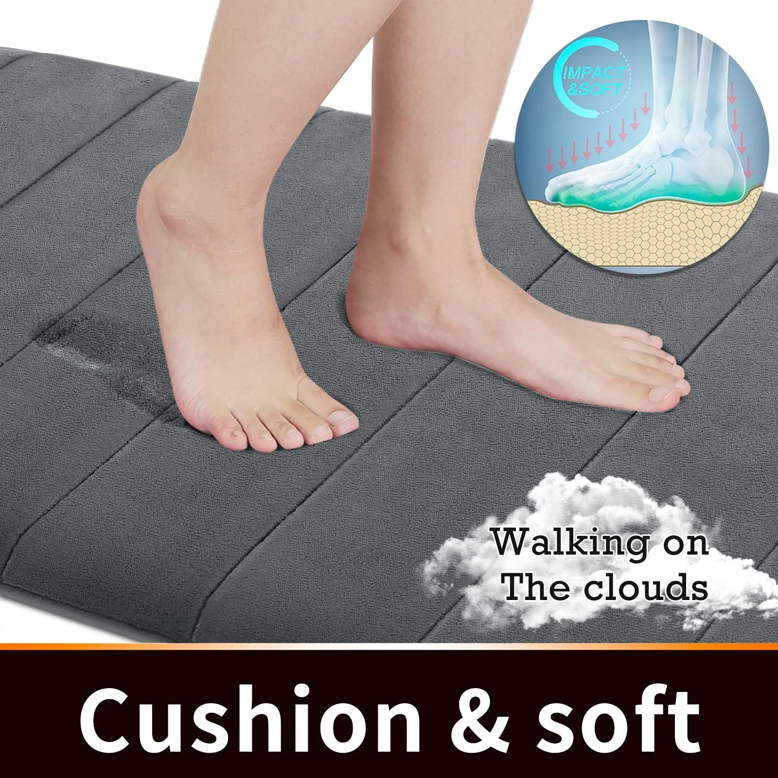 Bathroom Mat Set 3 Pcs Memory Foam Absorbent & Non-Slip Dark Gray 44.1 "X24"  31.5 "X19.8"