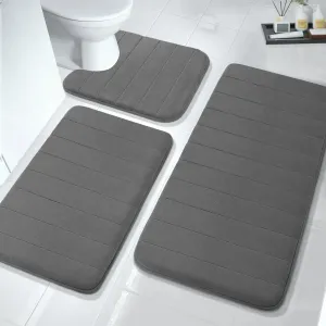 Bathroom Mat Set 3 Pcs Memory Foam Absorbent & Non-Slip Dark Gray 44.1 "X24"  31.5 "X19.8"