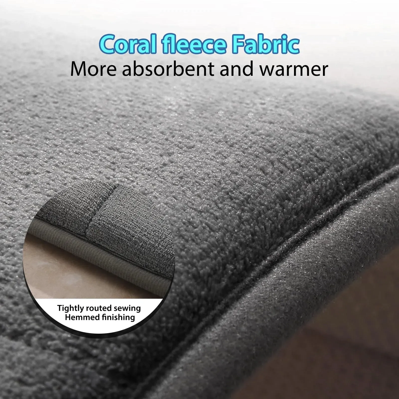 Bathroom Mat Set 3 Pcs Memory Foam Absorbent & Non-Slip Dark Gray 44.1 "X24"  31.5 "X19.8"